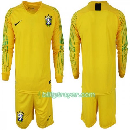 Billige Fotballdrakter Brasil Barn VM 2018 Hjemmedraktsett Langermet